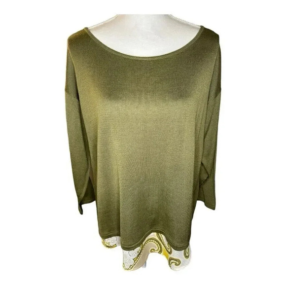 NEW New York & Company Women’s Large Green Sweater Cutout Back Paisley Print NWT - Picture 1 of 7